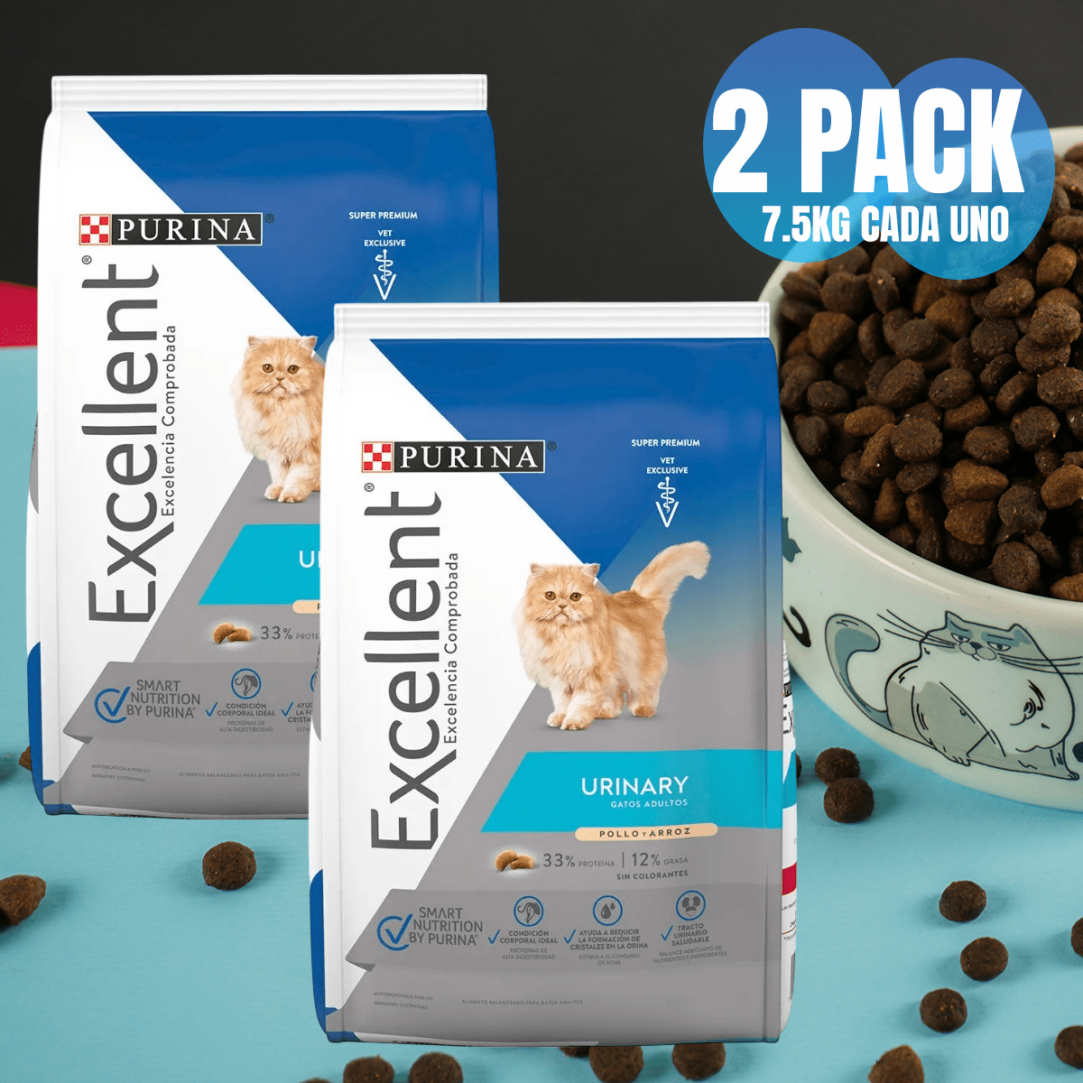 Paquete 2 Croquetas Excellent Gato Urinary 7.5 Kg + Regalo - FridaPets - Gato - Alimento - Seco - Excellent