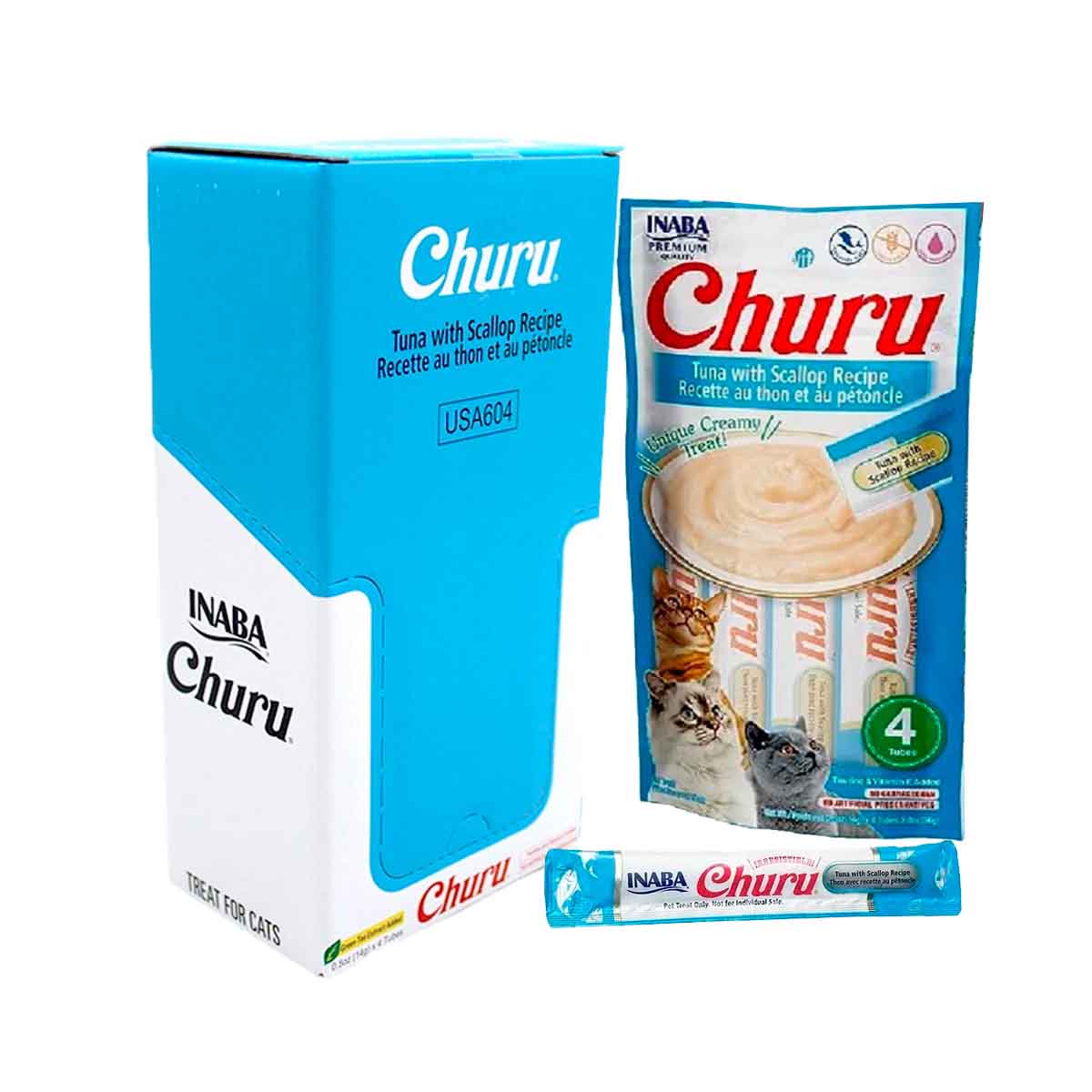 PAQUETE 20 PZ DE PREMIOS CHURUS PARA GATO ATÚN CON VIEIRAS + REGALO - FridaPets - Gato - Alimento - Húmedo - INABA