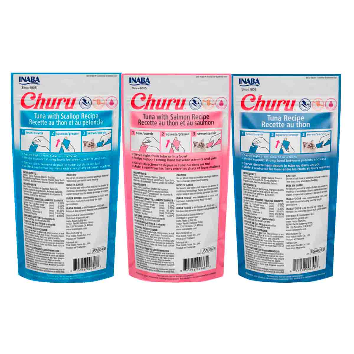 PAQUETE 24 PZ DE PREMIOS CHURUS PARA GATO ATÚN, SALMON Y VIEIRAS + REGALO - FridaPets - Gato - Alimento - Húmedo - INABA