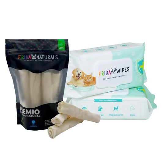 2 Pack 160 Toallitas Humedas + Rollos de Carnaza Frida Naturals - FridaPets - Perro - Snacks - Frida Wipes