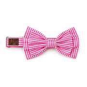 Collar Puppa rosa con moño de rayas blancas