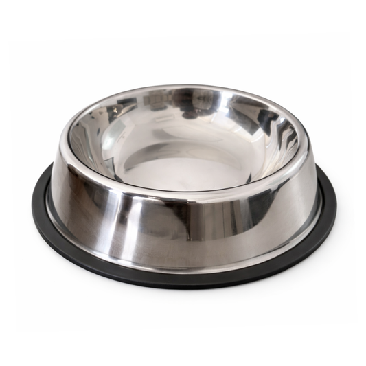 Plato piramidal de acero inoxidable con base ancha y aro negro