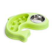 Plato verde con forma de pez, relieves y bowl de acero inoxidable