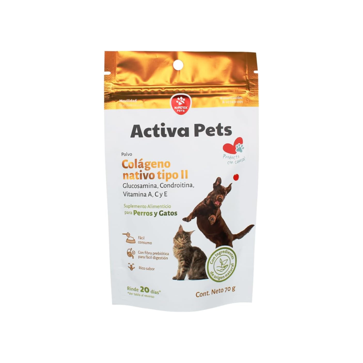 Nartex Activa Pets Colágeno en polvo 70 g de Nartex, empaque de la presentación ofrecida