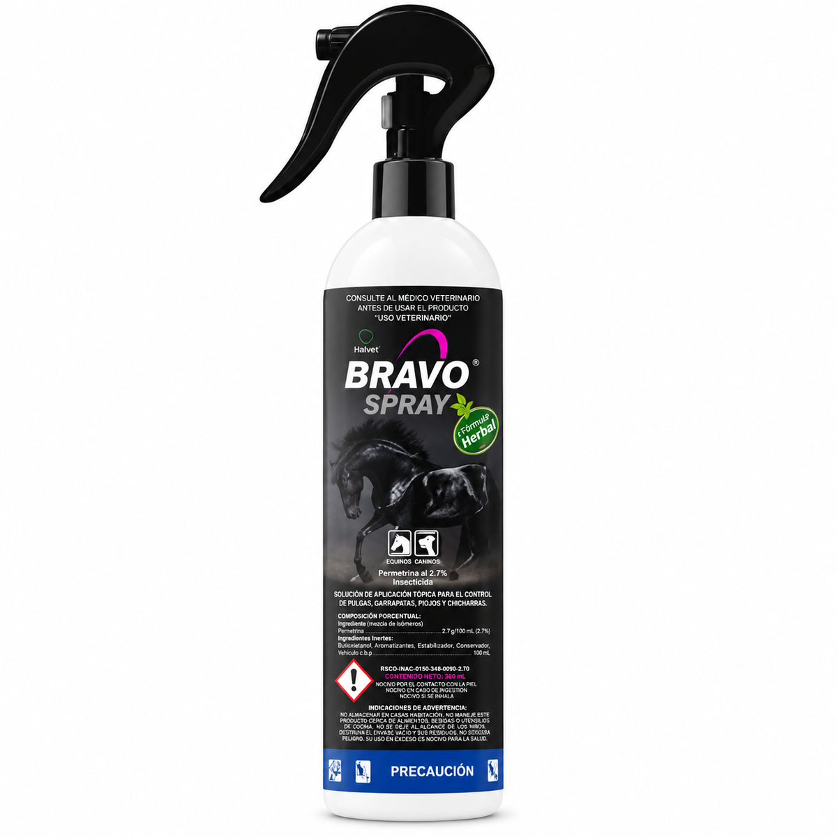 Frasco atomizador de Halvet Bravo Spray con etiqueta negra