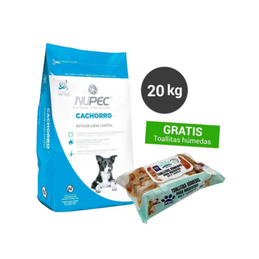NUPEC CACHORRO 20KG + TOALLITAS HUMEDAS PARA MASCOTAS