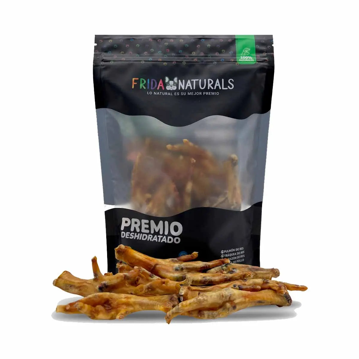 PREMIOS PARA PERROS PATA DE POLLO, PULMON Y TRAQUEA DE RES Frida Naturals