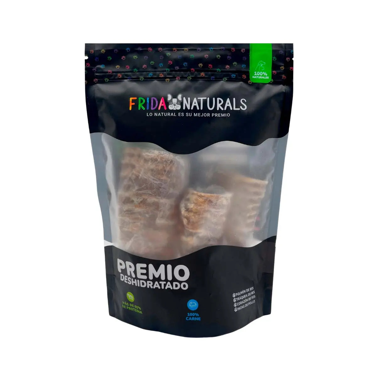 PREMIOS PARA PERROS PATA DE POLLO, PULMON Y TRAQUEA DE RES Frida Naturals
