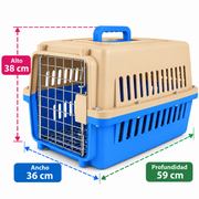 Transportadora grande Frida Pets con medidas: 38 cm de alto, 36 cm de ancho y 59 cm de profundidad