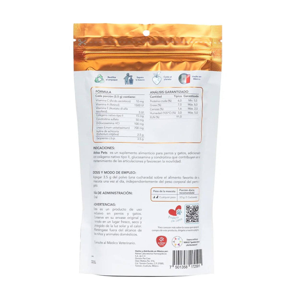 Activa Pets Colágeno Nativo Tipo II - Nartex - FridaPets - Perro y gato - Snacks - Nartex