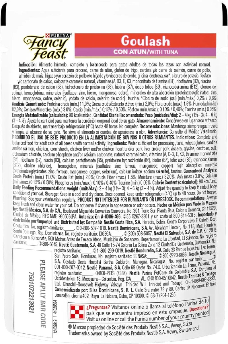 Fancy Feast Goulash de Atun para Gato Adulto | Pack 20 Sobres Nutritivos - FridaPets - Gato - Alimento - Húmedo - Purina