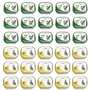 Paquete de 30 charolas NUPEC Felino: 15 Hairball con etiqueta verde y 15 Urinary con etiqueta amarilla.