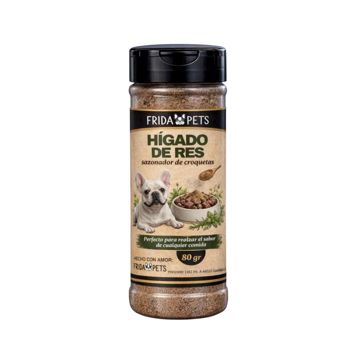 Sazonador Frida Pets de hígado de res, frasco de 80 g