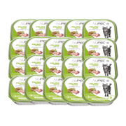 Charolas NUPEC Felino Indoor con etiquetas verdes, dispuestas en filas.