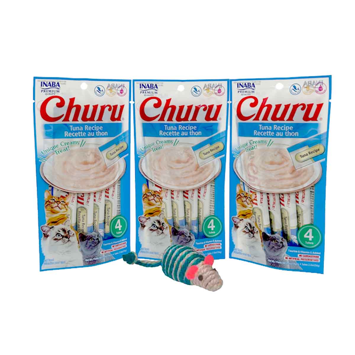 PAQUETE 12 PZ DE PREMIOS CHURUS PARA GATO ATÚN + REGALO - FridaPets - Gato - Alimento - Húmedo - INABA