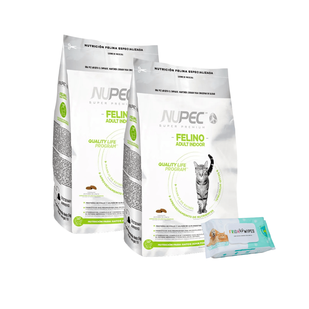 Paquete 2 Nupec Indoor Gato 5kg+ Toallitas Húmedas - FridaPets - Gato - Alimento - Seco - Nupec