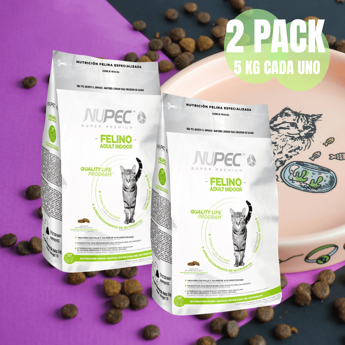 Paquete 2 Nupec Indoor Gato 5kg+ Toallitas Húmedas - FridaPets - Gato - Alimento - Seco - Nupec