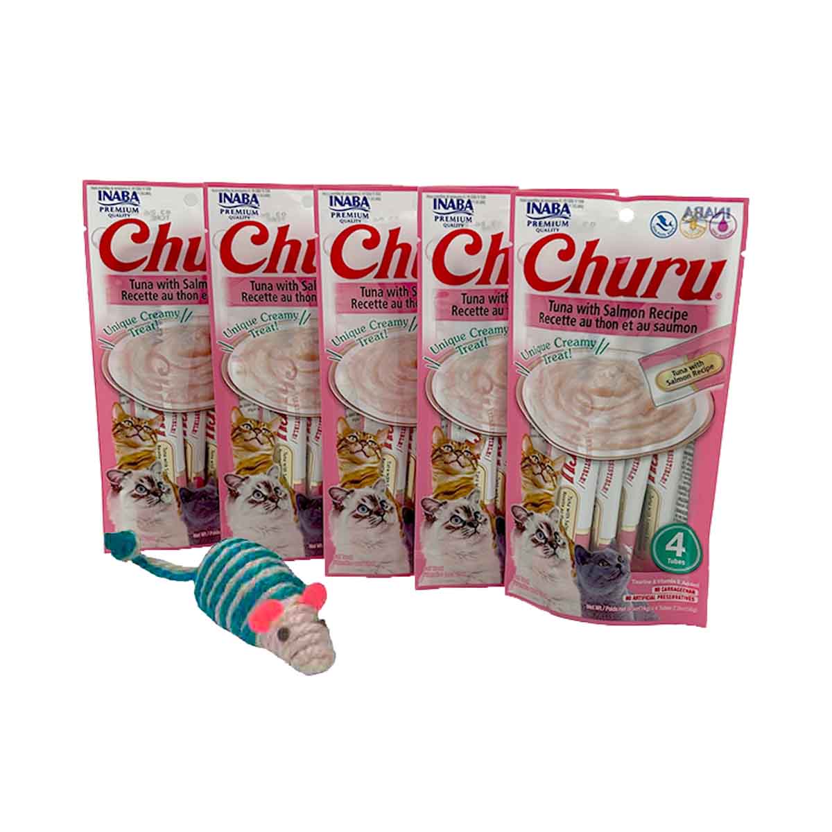 PAQUETE 20 PZ DE PREMIOS CHURUS PARA GATO ATÚN CON SALMON + REGALO - FridaPets - Gato - Alimento - Húmedo - INABA