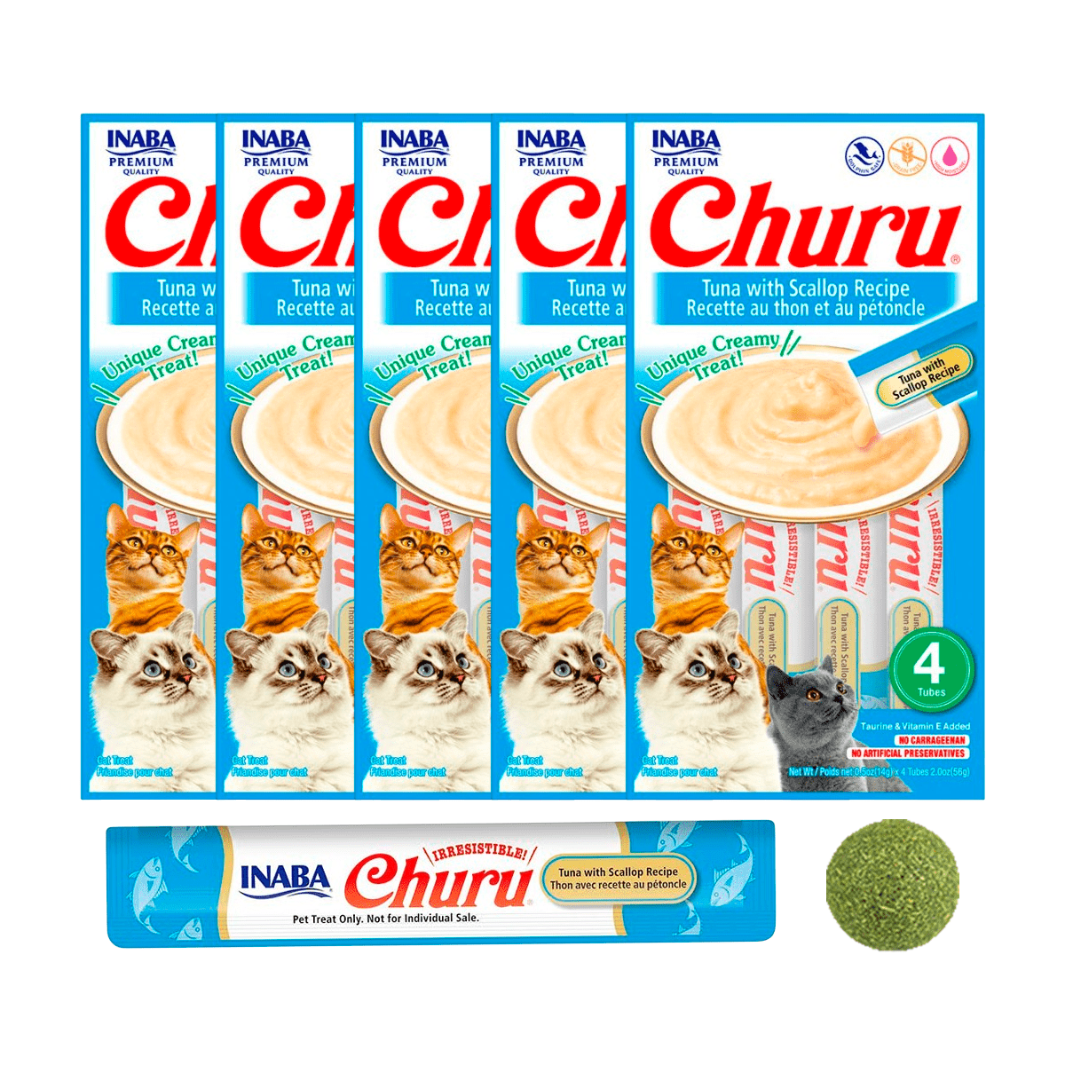 PAQUETE 20 PZ DE PREMIOS CHURUS PARA GATO ATÚN CON VIEIRAS + REGALO - FridaPets - Gato - Alimento - Húmedo - INABA