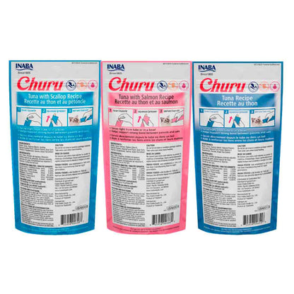 PAQUETE 24 PZ DE PREMIOS CHURUS PARA GATO ATÚN, SALMON Y VIEIRAS + REGALO - FridaPets - Gato - Alimento - Húmedo - INABA
