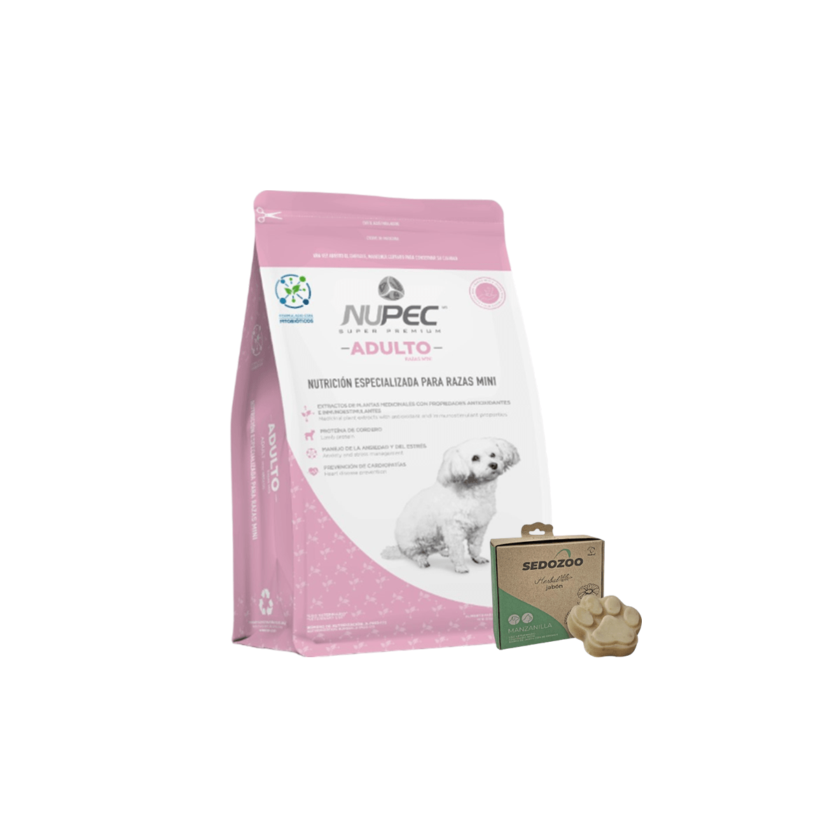Paquete Nupec Adulto Raza Mini 3kg + Jabón Sedozoo Herbal - FridaPets - Perro - Alimento - Seco - Nupec