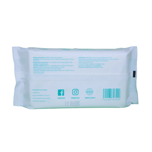 Etiqueta posterior Frida Wipes con cantidad, medida, material y precauciones