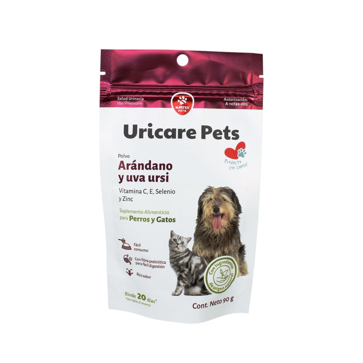 Nartex Uricare Pets en polvo 90 g de Nartex, empaque de la presentación ofrecida