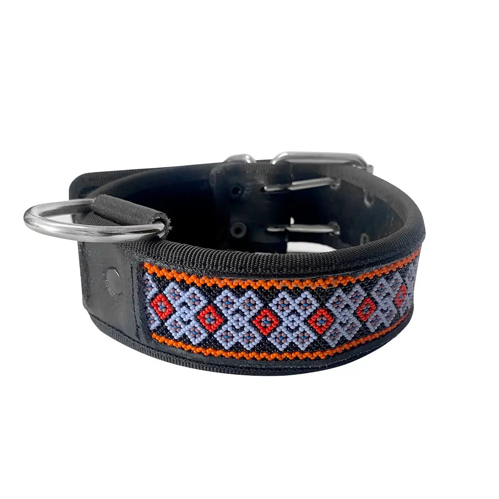 Collar Artesanal Wixari Pets Rombos (Negro y Azul) XL-1