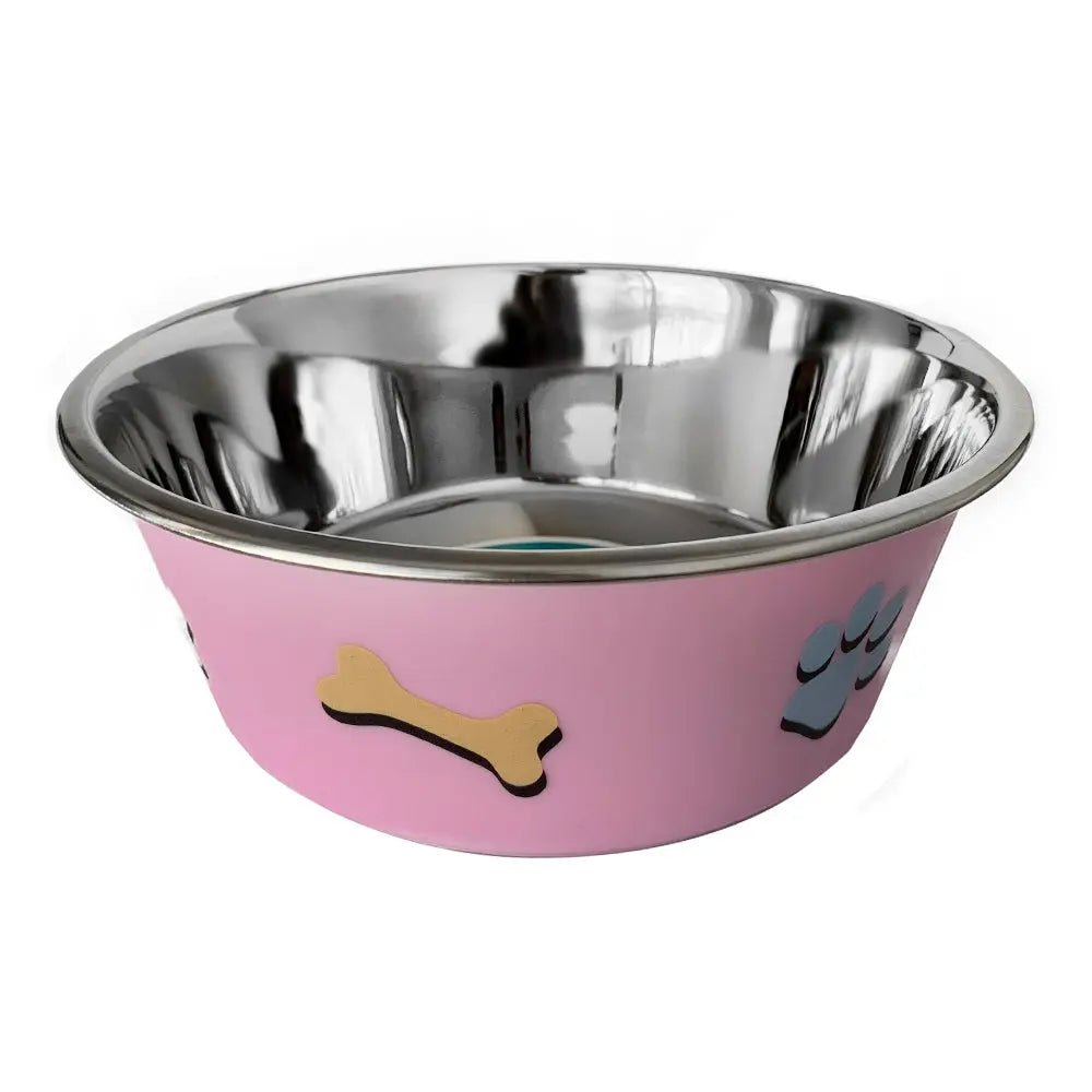Plato Acero Inox. Gd Patitas Y Huesos Color Lila - FridaPets - Perro y gato - Accesorios - FridaPets