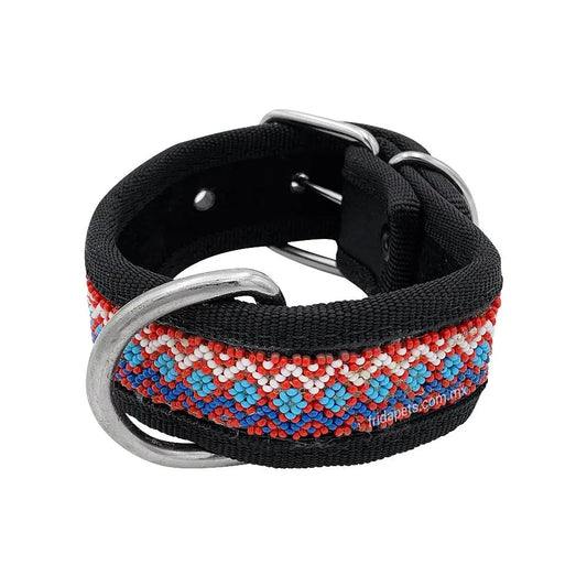 Collar Artesanal Abuelo Fuego Rojo con Azul "S" FridaPets